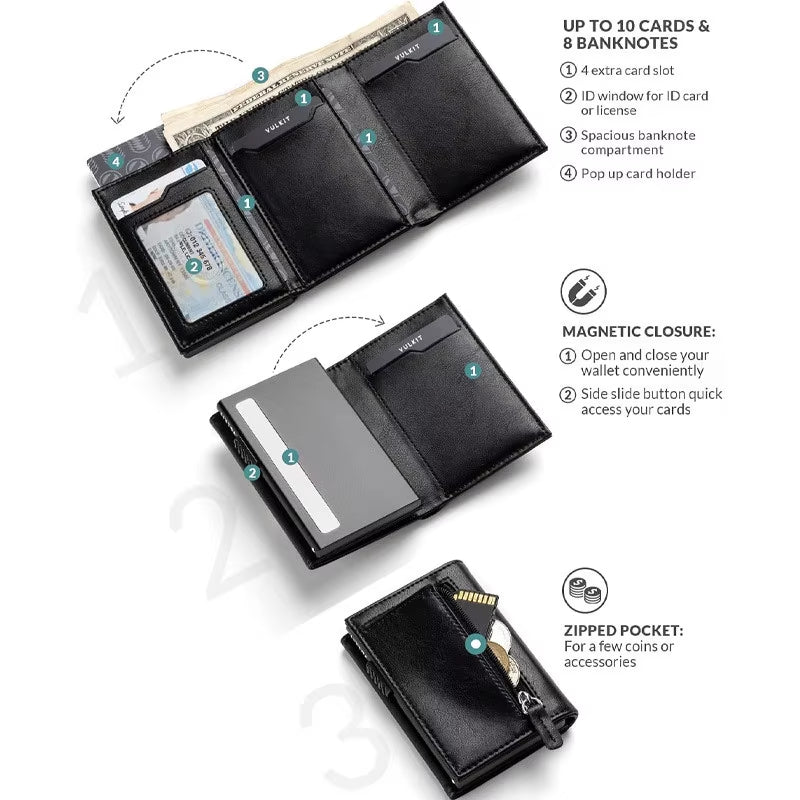 Multi Style Custom Name Men Tri-Fold Genuine Leather Card