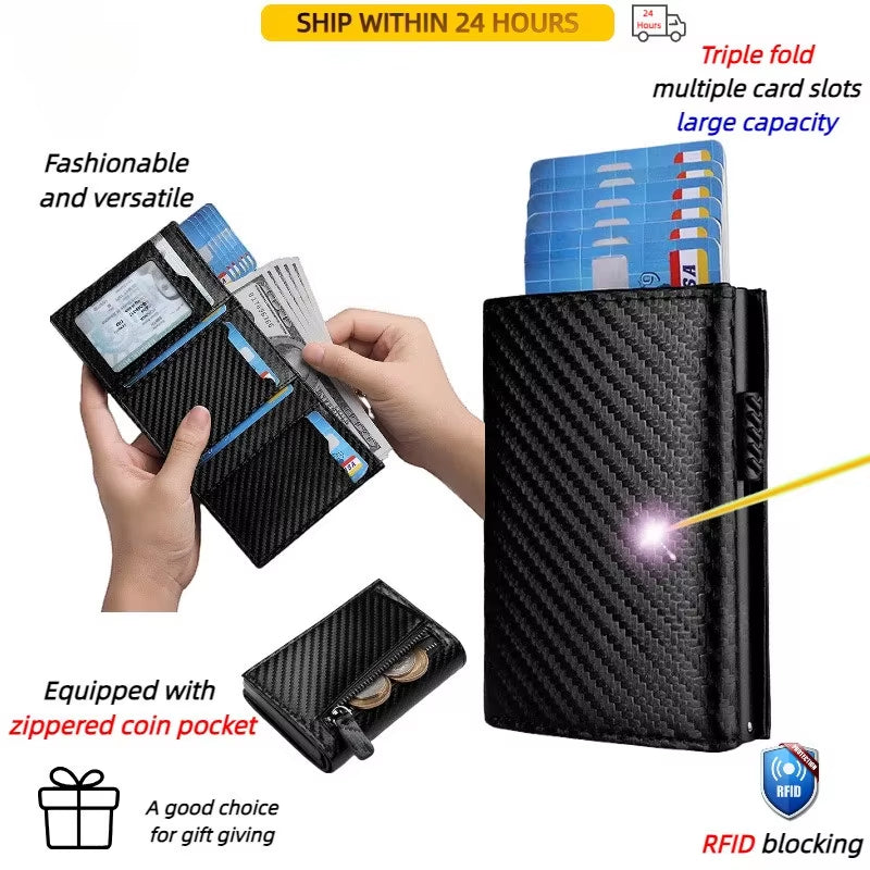 Multi Style Custom Name Men Tri-Fold Genuine Leather Card